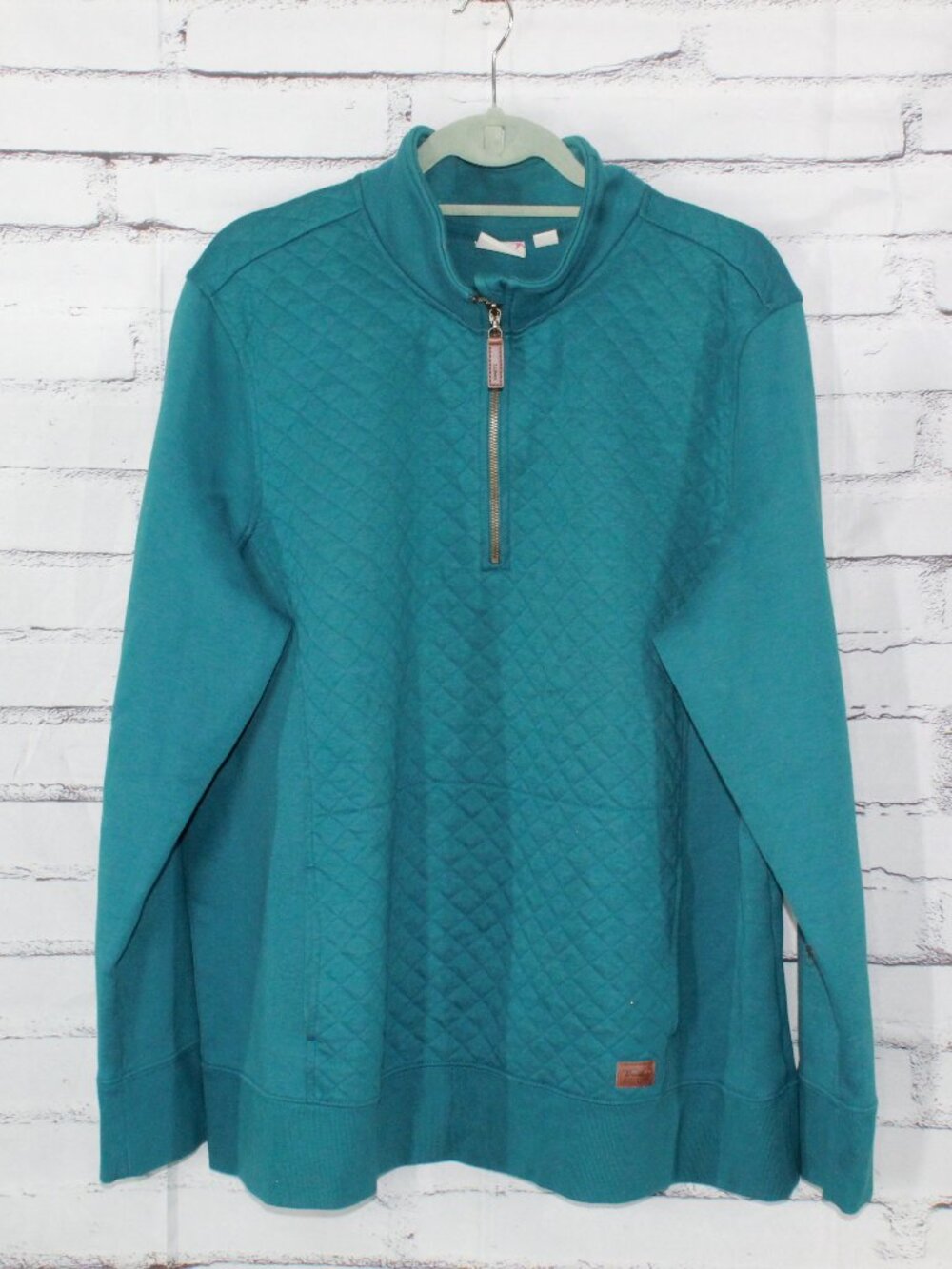 LL Bean Quilted Pullover Quarter Zip Fleece Workdays Casual Outdoor Teal 3X Plus